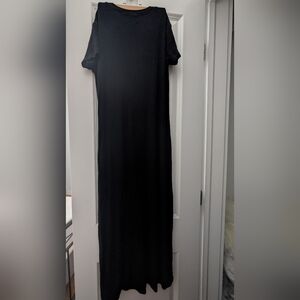LNA Easy Tee Black Rib Knit Midi Dress Size Small, Black Short Sleeve Side Slit